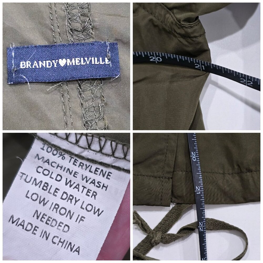 Brandy Melville ✦ Olive Hooded Utility Jacket ✦ Lightweight Drawstring Layer S/M - Picture 11 of 13